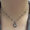 Aurora heart lock black bead necklace