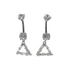 Triangular rhinestone earrings and piercings