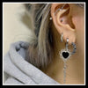 Black heart lace drop hoop earrings