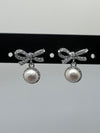 Ribbon pearl crystal earrings