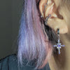 Purple Rhinestone Gem Cross Hoop Earrings
