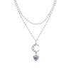 Gradation purple heart moon double bead necklace