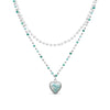 Teal gradation heart double bead necklace