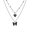 Ash gray butterfly double necklace