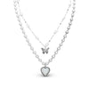 Double pearl heart and butterfly necklace