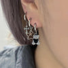 Black heart teddy bear hoop earrings