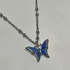 Aurora blue melting butterfly ball chain necklace