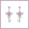 Pink heart key angel earrings