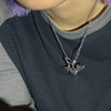 Chrome angel heart double chain necklace