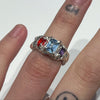 Triple gem blue red square melt ring