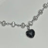 Princess pearl spike black heart necklace-Black