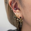 Gold spike black bling cross drop earrings