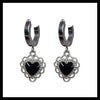 Mini Black lace heart hoop earrings