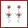 Red heart key angel earrings