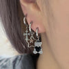 Black heart teddy bear hoop earrings