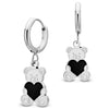 Black heart teddy bear hoop earrings